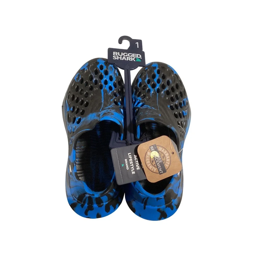 Rugged Shark Kids Slip On Water Shoes Blue Black‎ Marble Clog Size 1 NEW